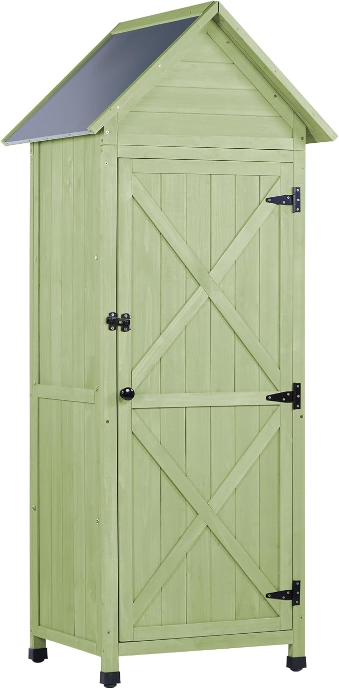 Wooden Outdoor Storage Cabinet, Tall Vertical Garden Tool Shed by FTCBNet