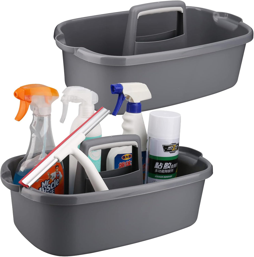 Cleaning Caddy Organizer with Handle, Gray Plastic Bucket for Cleaning