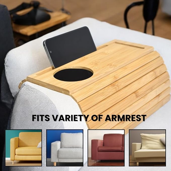 Bamboo Sofa Arm Tray, Couch Arm Table Caddy - Image 3