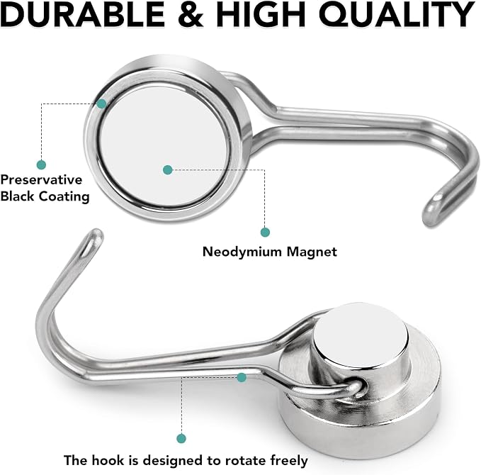 MIKEDE 12 Pack Magnetic Hooks, 40LB Heavy Duty Neodymium Magnet Hooks, Strong - Image 5
