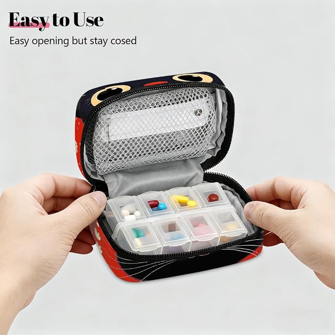 Retro Black Cat Flowers Pill Organizer Travel Medicine Case - Image 3