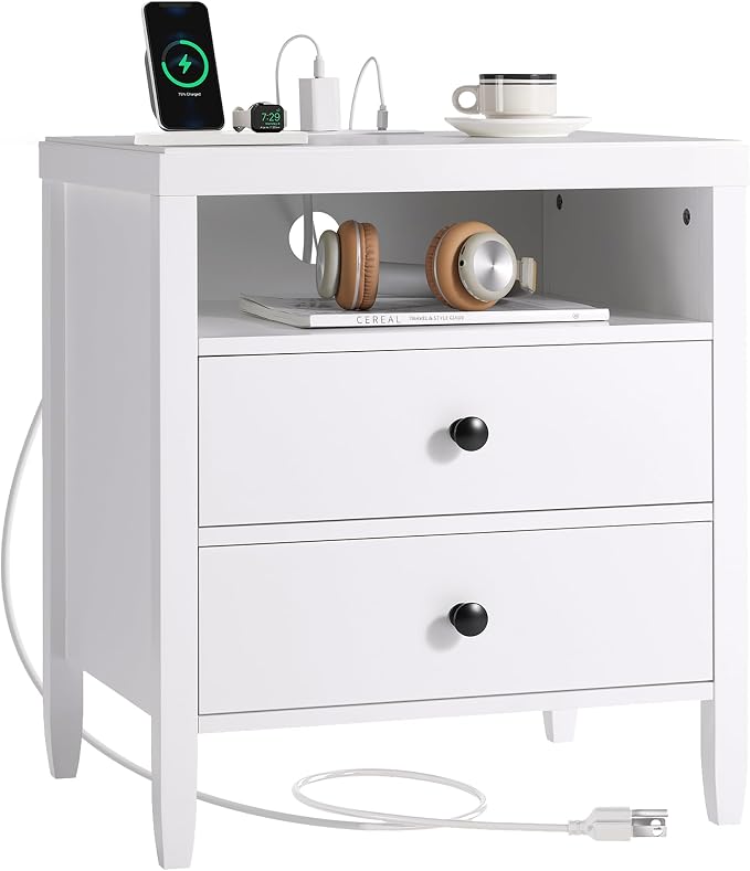 Huuger Nightstand with Charging Station, Bed Side Table - Image 9