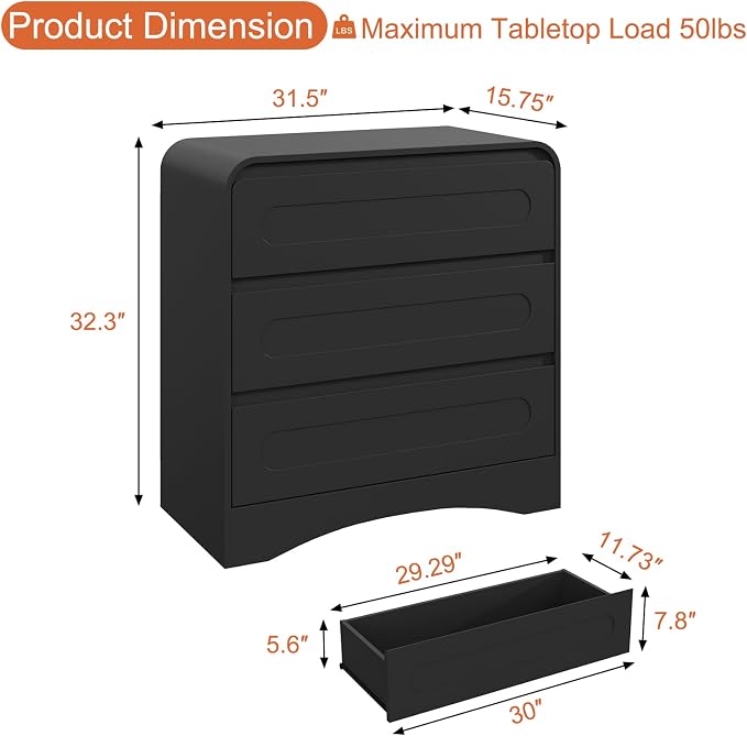 3 Drawer Dressers for Bedroom, Large Modern Dressers - Image 2
