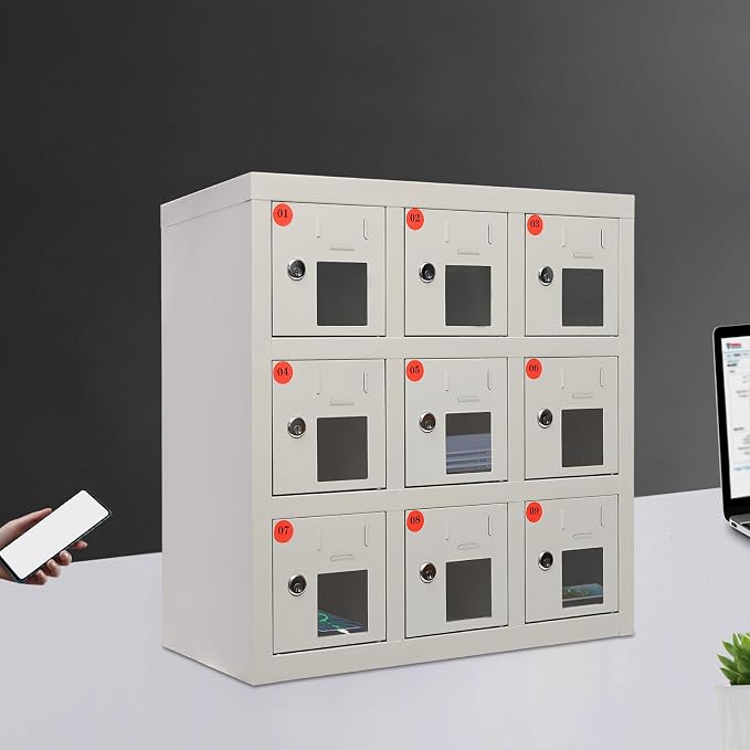 Cell Phone Charging Stations, 9 Slots Metal Mobile Phone Storage Cabinet - Image 5