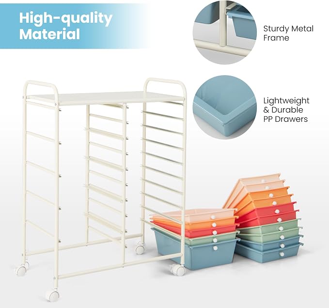 Giantex 15 Drawers Rolling Cart, Classroom Organizers, Storage Cart - Image 5