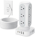 Flat Plug Power Strip Tower 10FT, 40W Total Fast Charging Station, Dual PD 20W by TenTrend