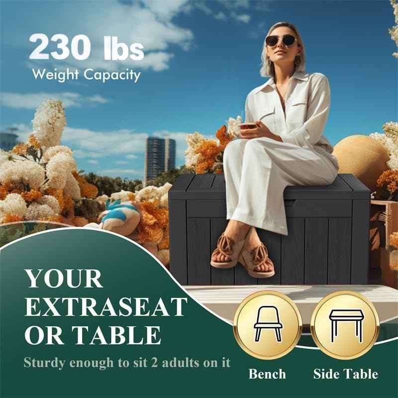 36 Gallon Outdoor Deck Box, Lockable Waterproof Outdoor Storage Boxes For Garden Tools,Indoor Cushions,Accessories Outside Storage Resin Weatherproof Container(Black)