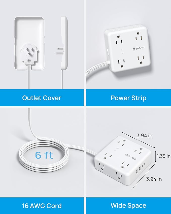 TROND Flat Outlet Cover Extender - 6FT Flat Extension Cord - Image 6