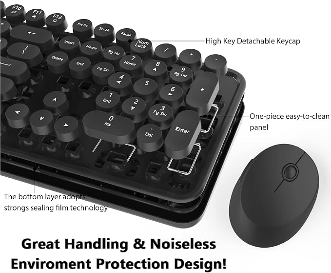 Wireless Keyboard and Mouse, KOOTOP Cute Black Keyboard and Mouse, 2.4G - Image 3
