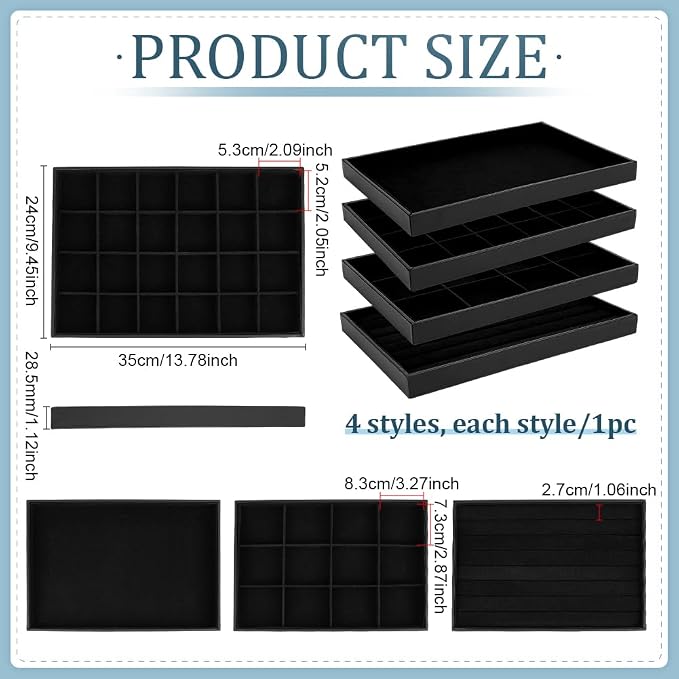 PH PandaHall Black Jewelry Tray 4 Pack Jewelry Organizer Tray Rectangle Display - Image 2