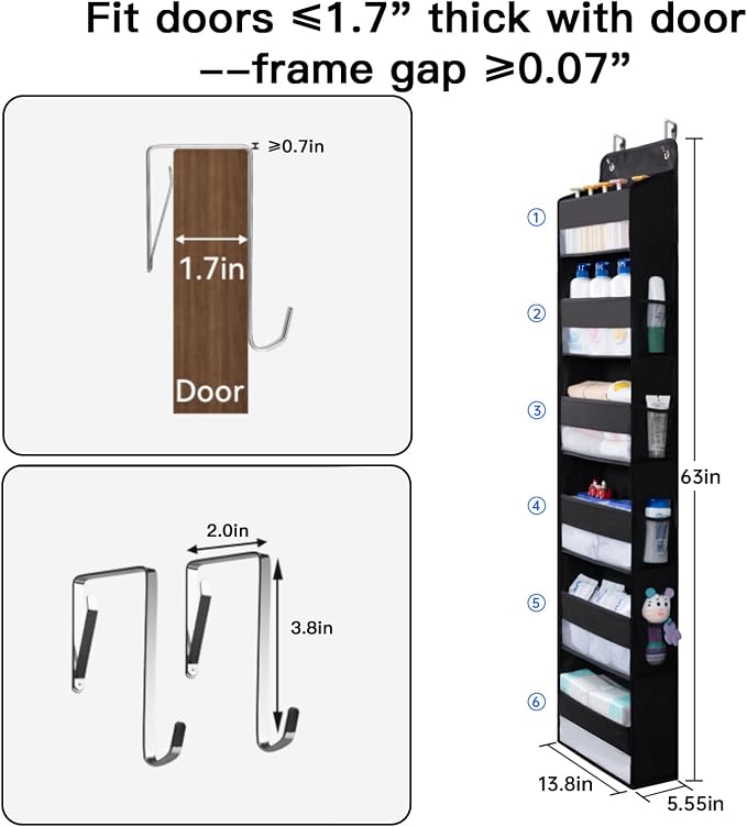 WishJazz Over the Door Organizer, 6 Shelf Hanging Organizer, Anti Tilt 50lbs - Image 4