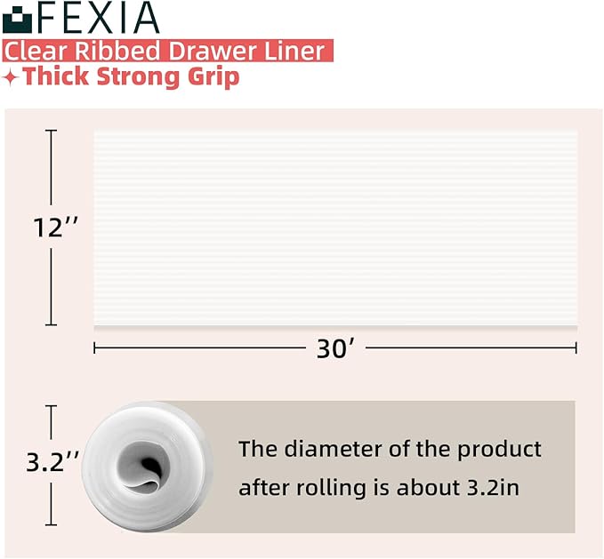 FEXIA Shelf Liners for Kitchen Cabinets Non-Slip Drawer Liner 12 Inches x 30 FT - Image 2