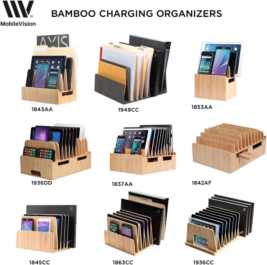 Bamboo Device Organizer for Smartphones, Tablets and Laptops, 10 Slots