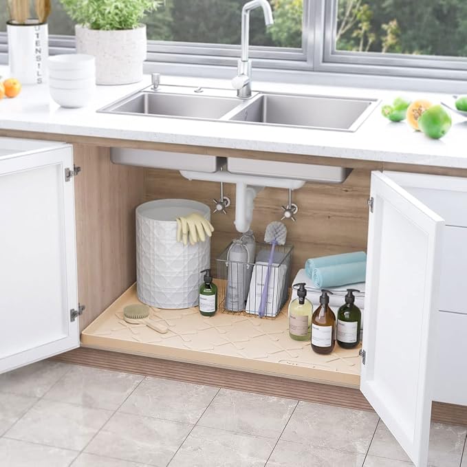 SIKADEER 22" x 19" Under Sink Mat Waterproof, Silicone Mat Kitchen Drawer Shelf - Image 6