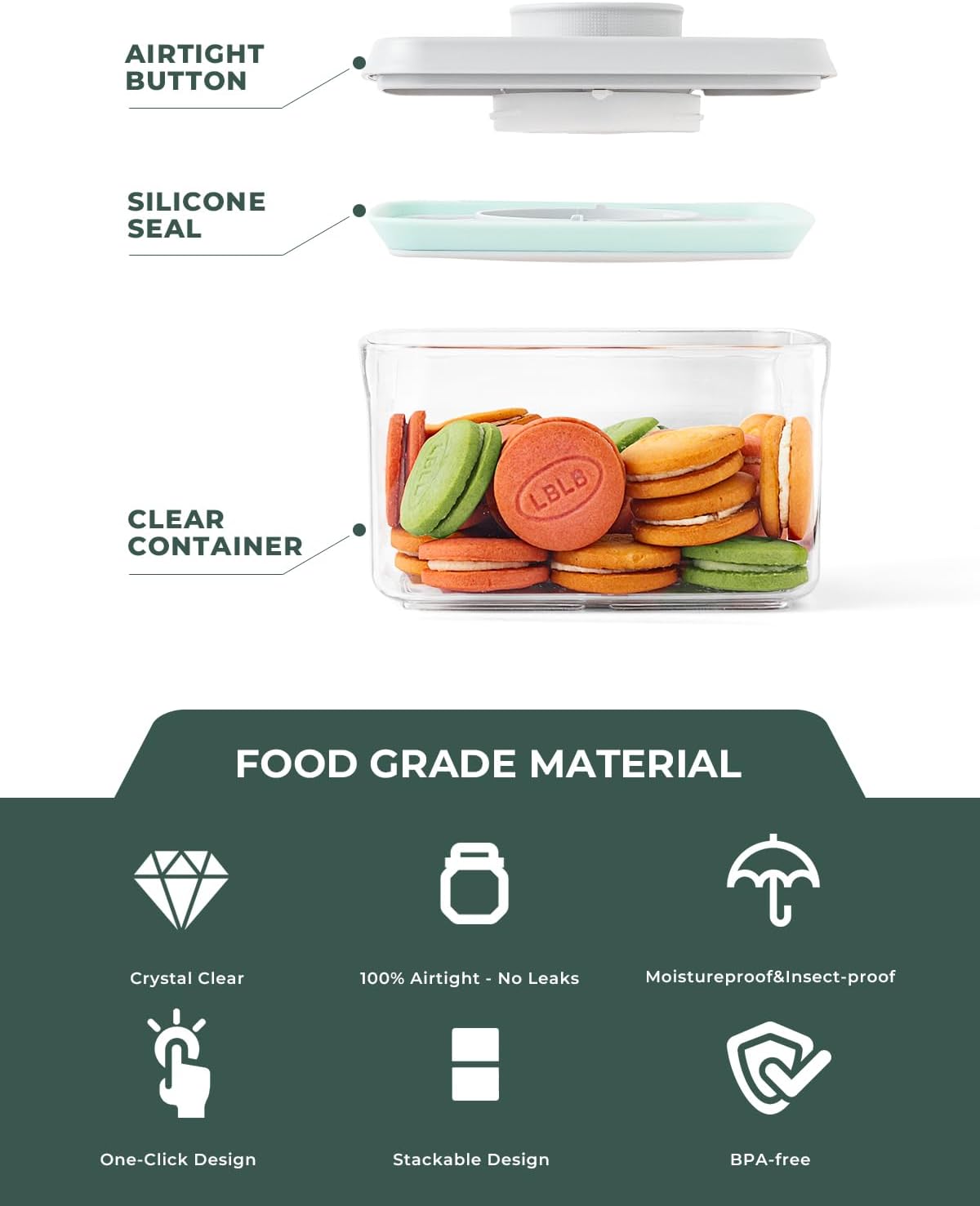 0.6 Qt Airtight Snack Containers, 3 Pack Small Pop Top Pantry Jars