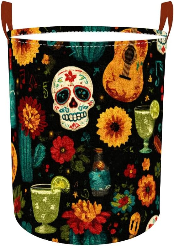 Laundry Baskets 15.7x19.7 Inch Day of the Dead Skull Guitar Cocktail Design by Wdesyadms