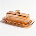 Butter Dish with Lid for Countertop, Elegant Champagne-Colored Covered Glass by QIANCHANG