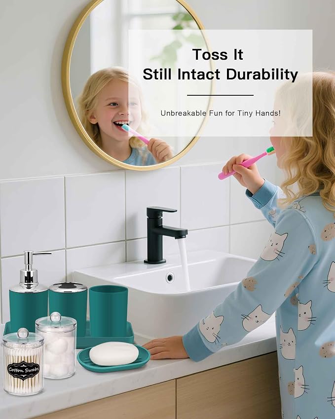 IMAVO Bathroom Accessories Set, Peacock Green Bathroom Set, 9 Pieces Bathroom - Image 5