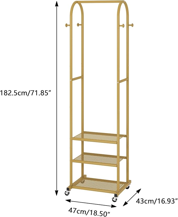 Heavy Duty Clothing Rack with Wheels, Modern Garment Rack with 3 Metal Shelves - Image 6