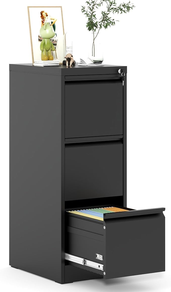 3 Drawer File Cabinet with Lock, Vertical Metal Filing Cabinet by EKJOfficials
