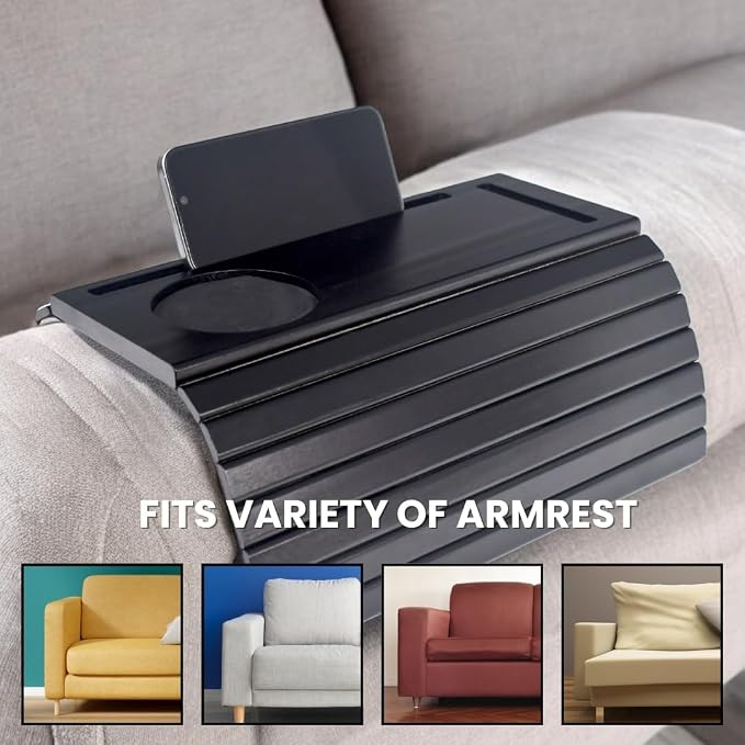 Bamboo Couch Arm Tray Table Clip-On Foldable Sofa Armrest Tray - Image 3