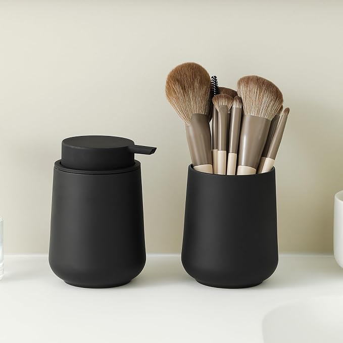 Matte Black Bathroom Accessories 2 Piece Set Plastic Soap Dispenser and - Image 4