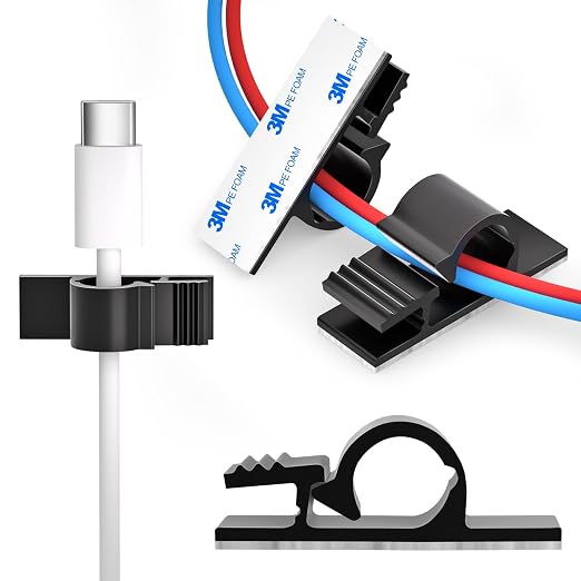 XHF 100pcs Adhesive Cable Wire Clips Black, Outdoor Cable Management Wire by XHF