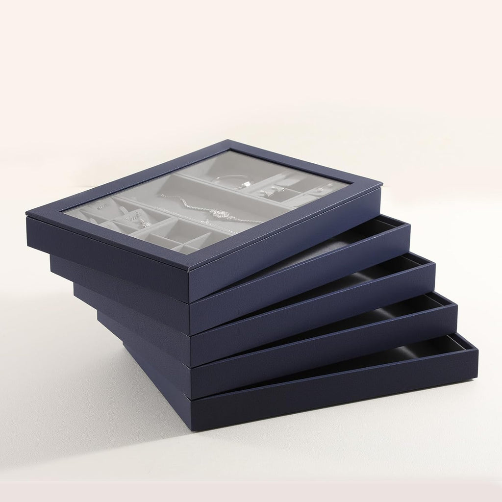 Dark Blue Jewelry Display Tray Ring Necklace Earring Bangle Organizer