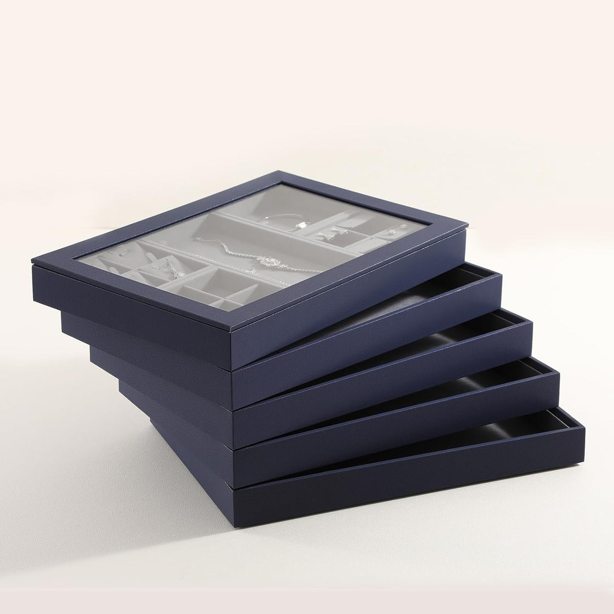 Dark Blue Jewelry Display Tray Ring Necklace Earring Bangle Organizer