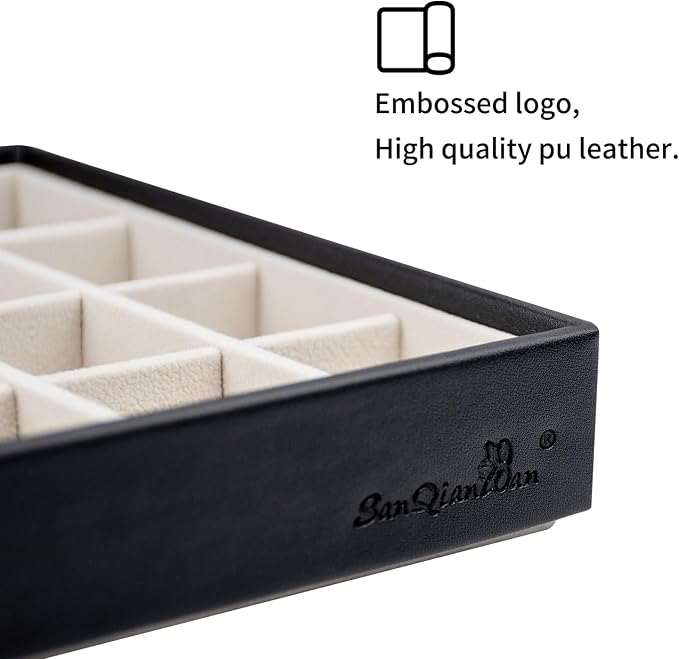 SANQIANWAN Leather Jewelry Organizer Trays Velvet Liner Storage Drawer Display - Image 4