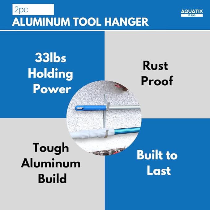 Aquatix Pro Pool Pole Hanger Premium 2pc Aluminium Holder Set, Ideal Hooks - Image 6