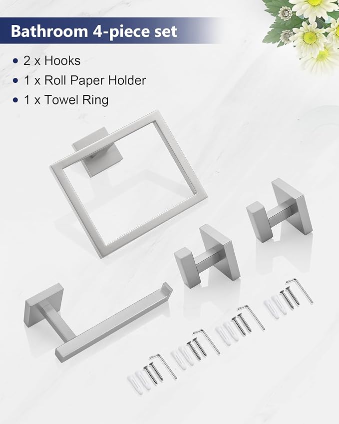 Brushed Nickel Bathroom Hardware Set 4 Pieces, Toilet Paper Holder Set SUS304 - Image 5