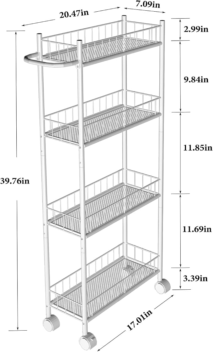 Utility Slim Storage Cart, 4-Tier Storage Cart, Narrow Cart - Image 7