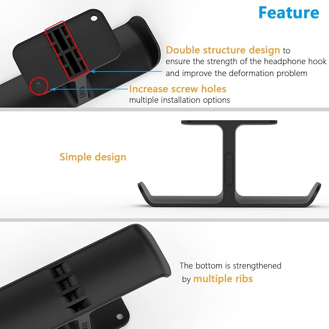 Upgraded Headphone Stand Hanger, Headset Holder Mount, Hook of Double Hanging - Image 3