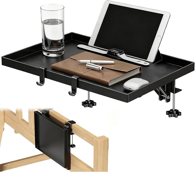 Foldable Bedside Shelf Metal, Clip-On Nightstand by Unknown
