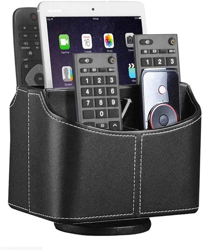 YAPISHI Leather Remote Control Holder, 360 Degree Spinning Desk TV Remote by YAPISHI