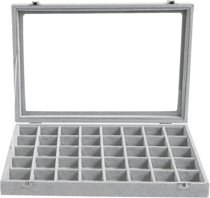 Wudygirl Jewelry Organizer Velvet Jewelry Box 40 Grid Earring Holder Organizer - Image 6