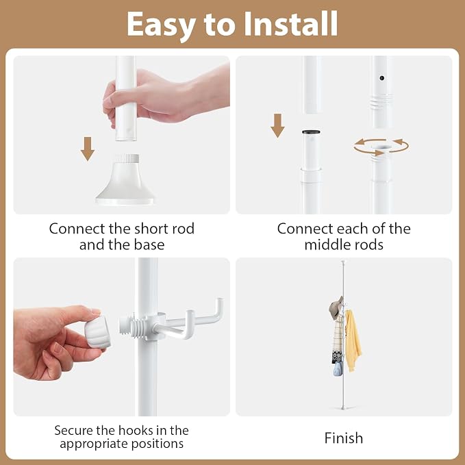 Coat Rack Freestanding, 56 to 125 inch Adjustable Tension Rod Coat Tree - Image 7