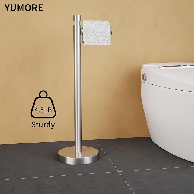 YUMORE Toilet Paper Holder Stand Freestanding, Weighted and Sturdy Brushed - Image 3