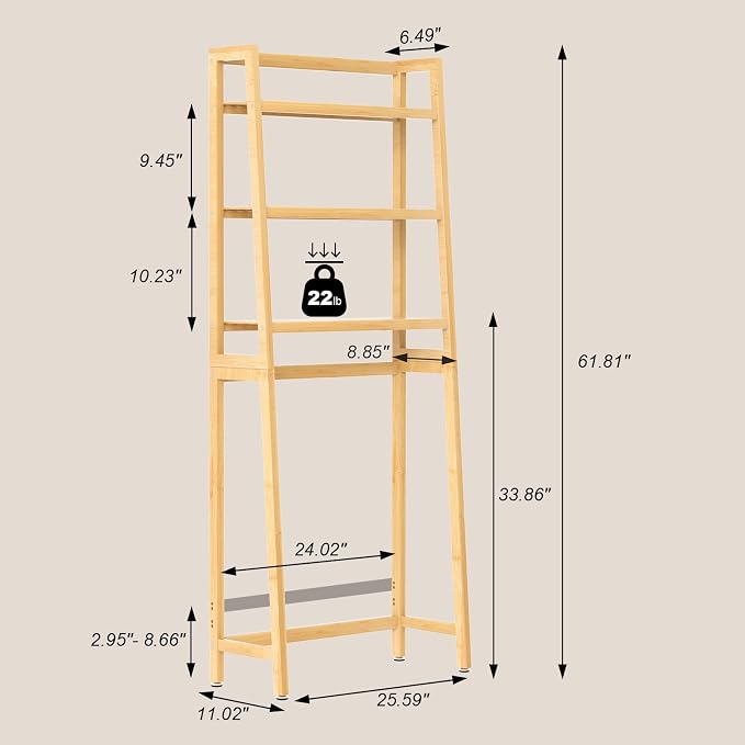 VASMIA Over The Toilet Storage, Bamboo 3-Tier Bathroom Organizer Over Toilet - Image 3