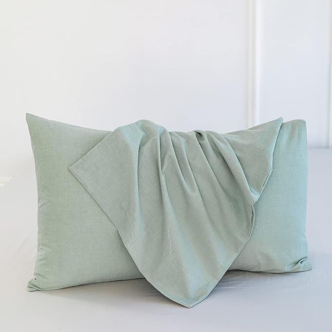 MooMee Bedding Pillowcases Pack of 2 100% Washed Cotton Linen Like Textured - Image 2