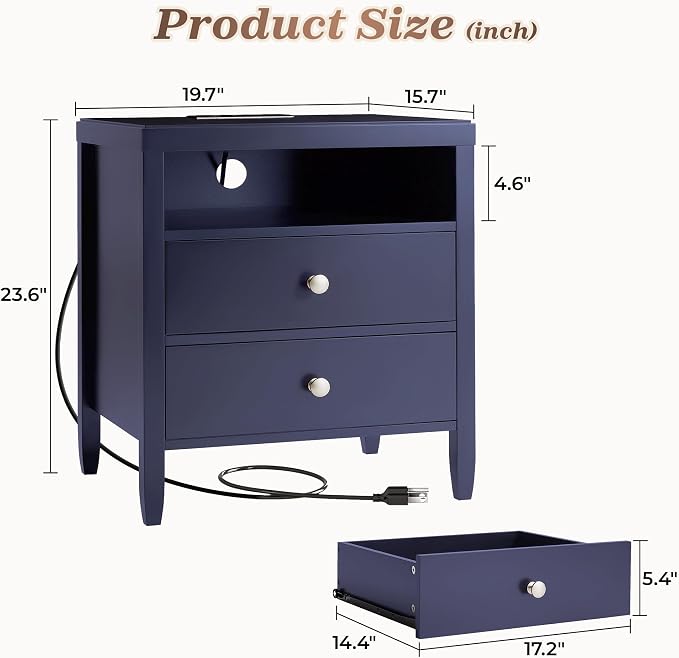 Huuger Blue Nightstand Set of 2, Night Stand - Image 2