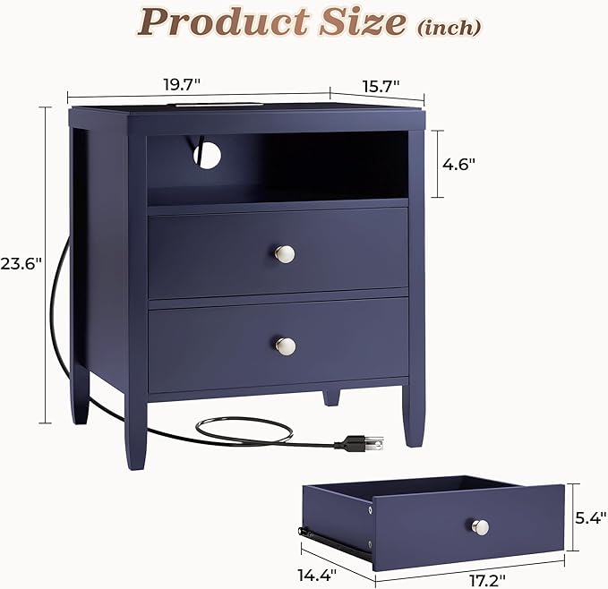 Huuger Nightstand with Charging Station, Bed Side Table - Image 2