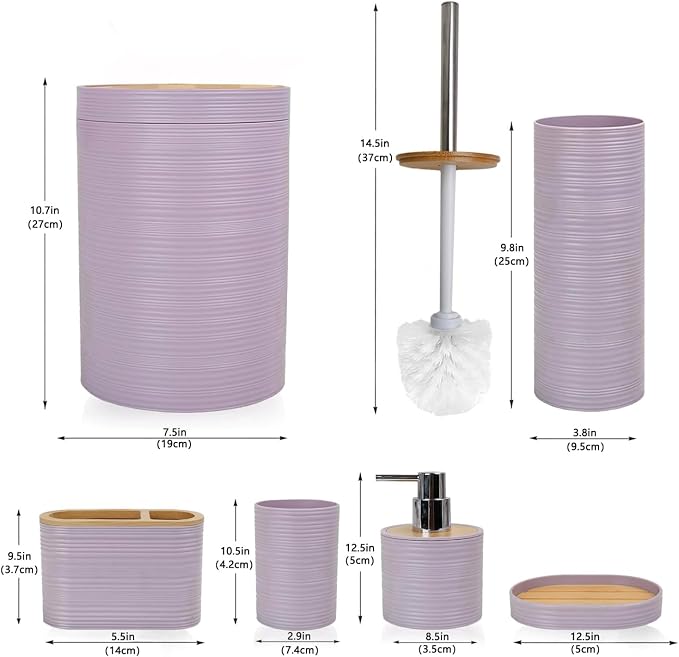 CERBIOR Bathroom Accessories Set 6 Piece Bamboo Bath Ensemble Includes Soap - Image 3