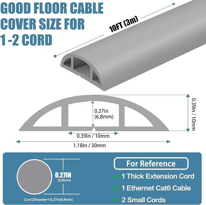 Floor Cord Covers for Wires 10FT Cable Hider Wire Cover Self Adhesive Cord - Image 2