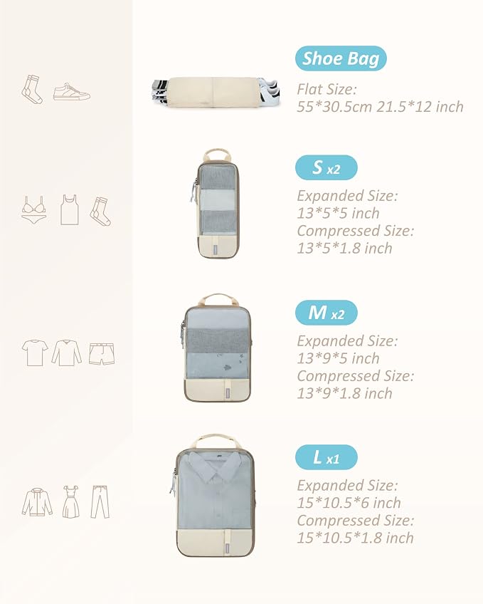 BAGSMART 6 Set /4 Set/2 Set Compression Packing Cubes - Image 2