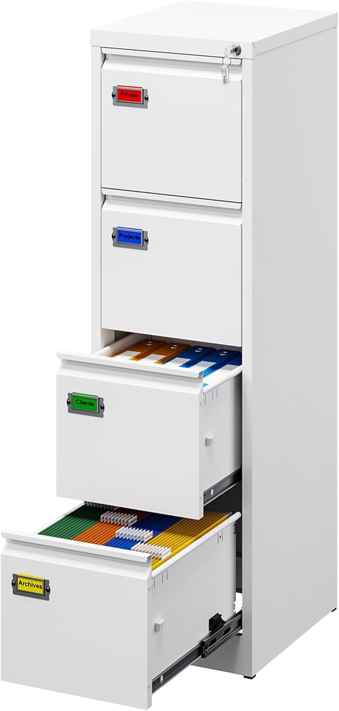 4-Drawer File Cabinet, 16.3" Deep Vertical Filing Cabinet by PEUKC