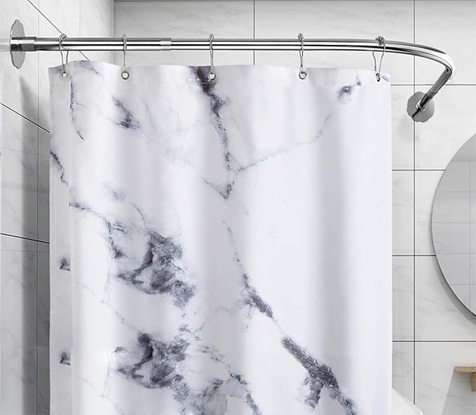 Corner Shower Curtain Rod Adjustable Stainless Steel L Shaped Rack Drill Free - Image 3