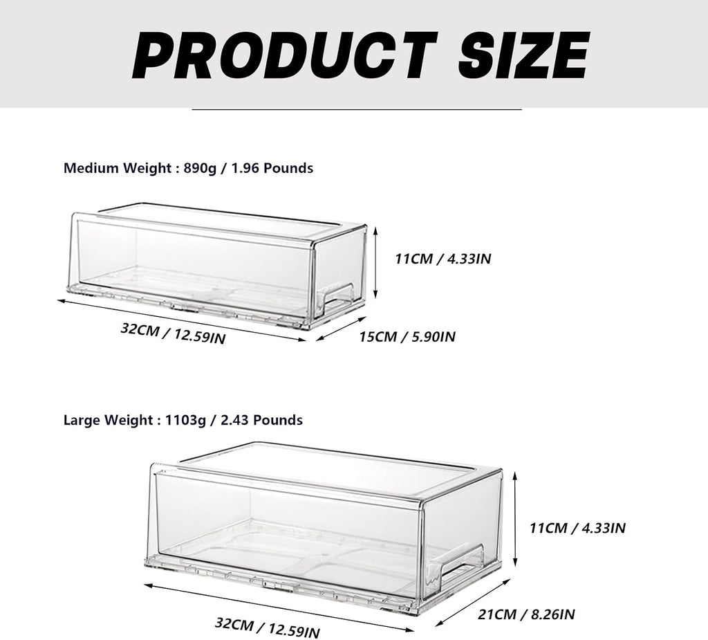 Stackable storage drawers, clear pull-out organizer with handles and