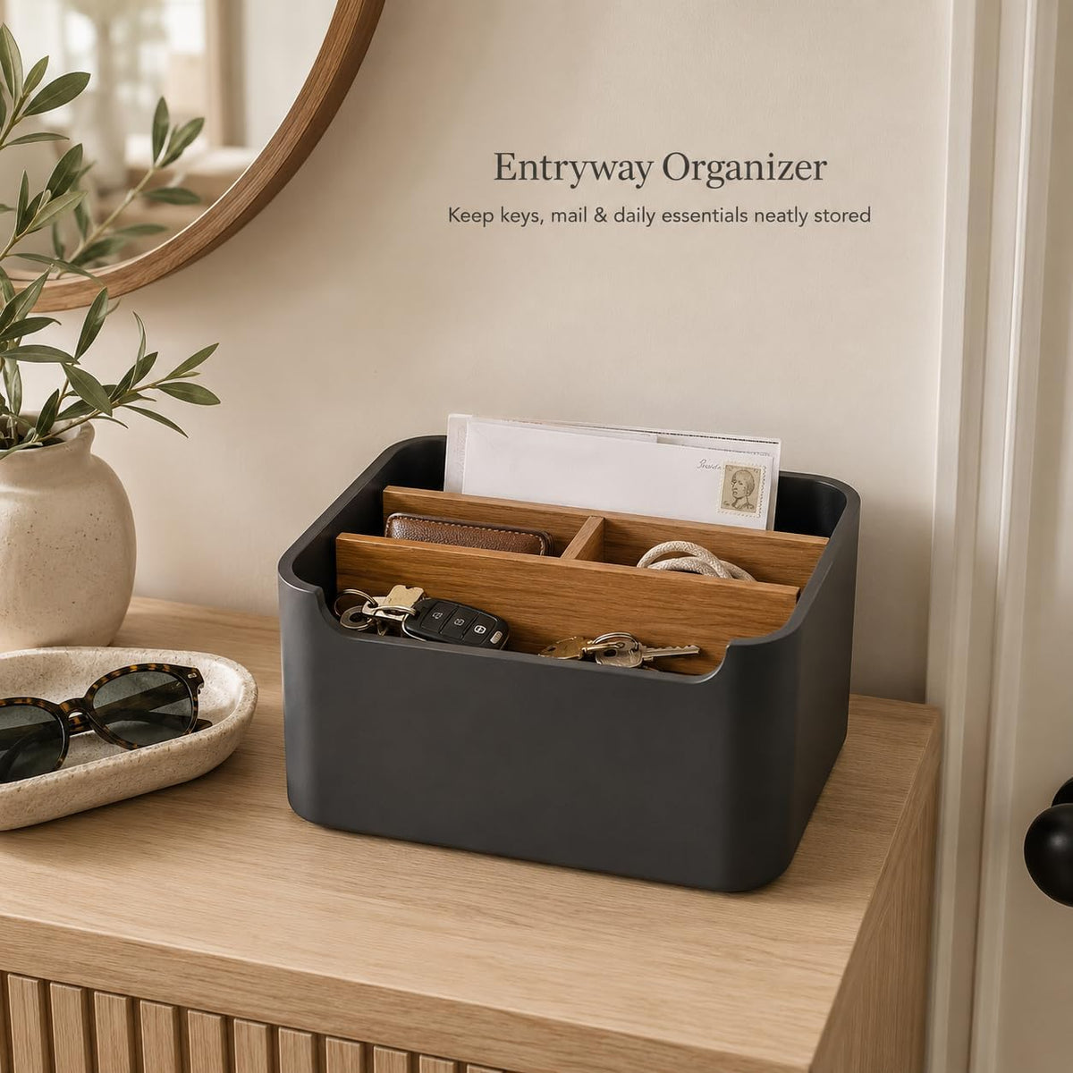 Remote Control Holder, Desk Organizer with Removable Dividers,Black